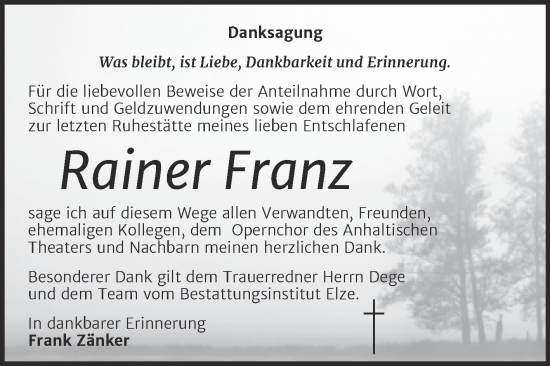Traueranzeige von Rainer Franz von Trauerkombi Dessau
