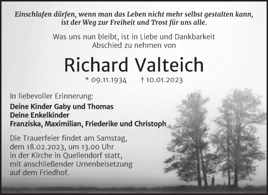Traueranzeige von Richard Valteich von Trauerkombi Köthen