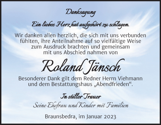 Traueranzeige von Roland Jänsch von Trauerkombi Merseburg