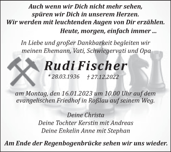 Traueranzeige von Rudi Fischer von Trauerkombi Dessau