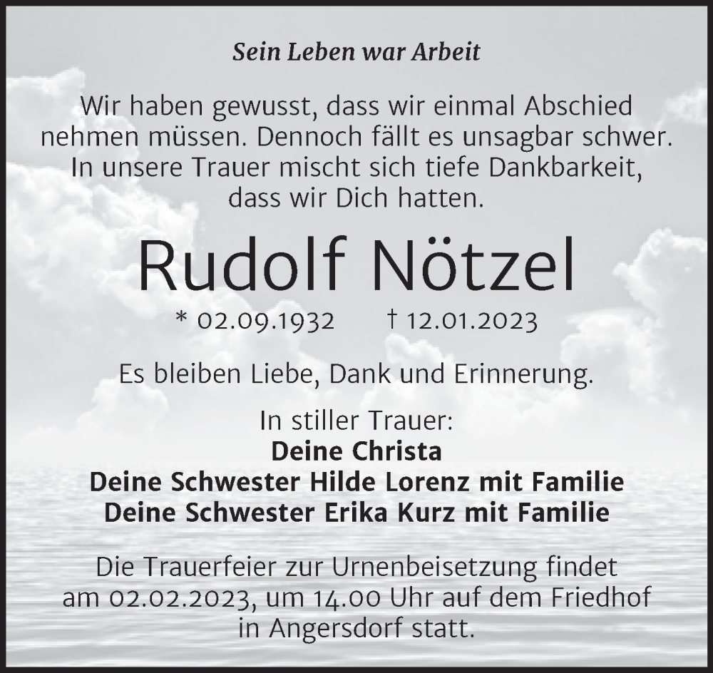  Traueranzeige für Rudolf Nötzel vom 21.01.2023 aus Mitteldeutsche Zeitung Halle/Saalkreis