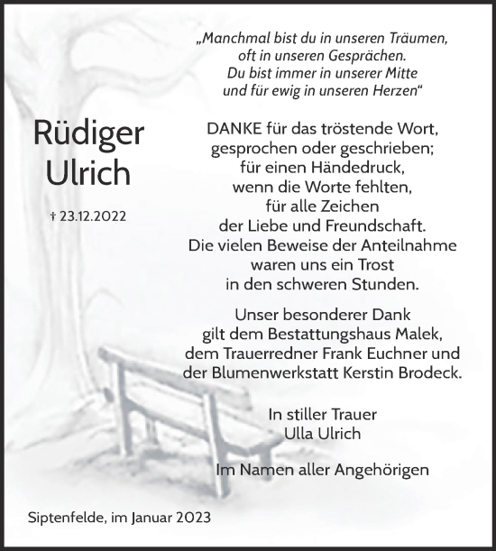 Traueranzeige von Rüdiger Ulrich von Trauerkombi Quedlinburg