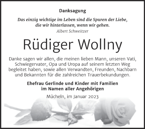 Traueranzeige von Rüdiger Wollny von Trauerkombi Merseburg