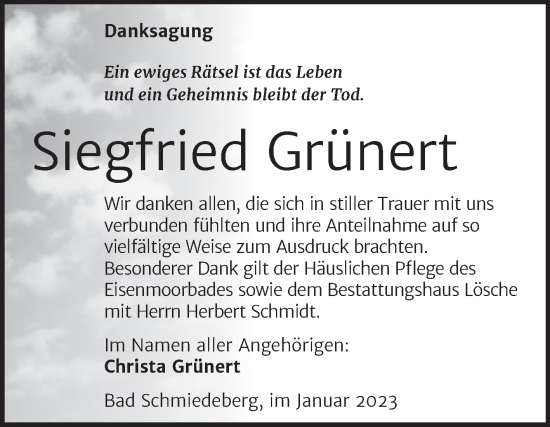Traueranzeige von Siegfried Grünert von Trauerkombi Wittenberg