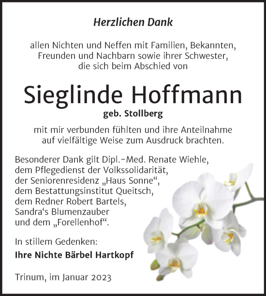 Traueranzeige von Sieglinde Hoffmann von Trauerkombi Köthen