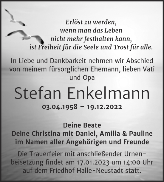 Traueranzeige von Stefan Enkelmann von Mitteldeutsche Zeitung Halle/Saalkreis