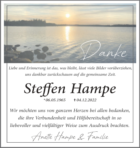 Traueranzeige von Steffen Hampe von Trauerkombi Mansfelder Land