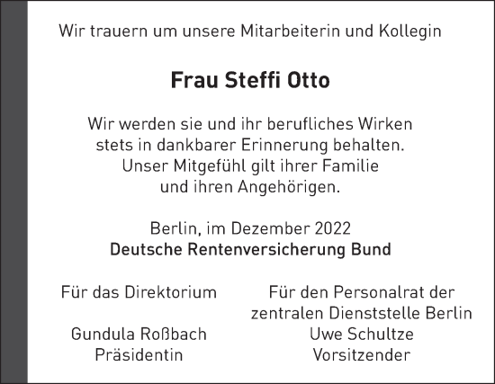 Traueranzeige von Steffi Otto von Wochenspiegel Merseburg/Querfurt