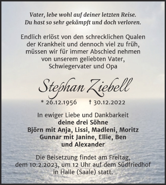 Traueranzeige von Stephan Ziebell von Mitteldeutsche Zeitung Halle/Saalkreis