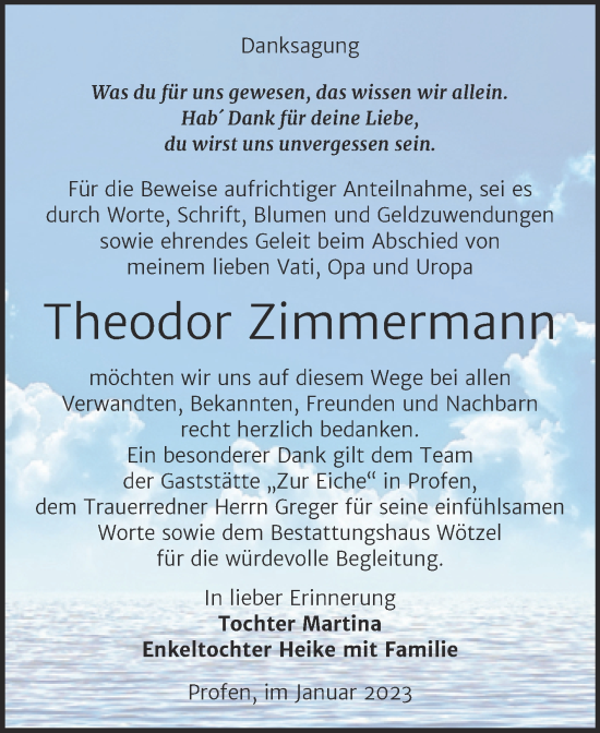 Traueranzeige von Theodor Zimmermann von Trauerkombi Zeitz