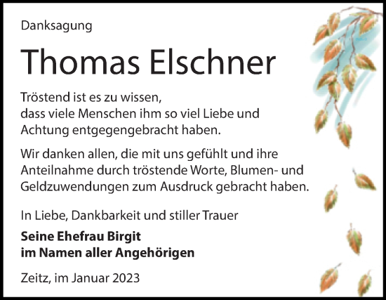 Traueranzeige von Thomas Elschner von Trauerkombi Zeitz