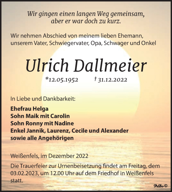 Traueranzeige von Ulrich Dallmeier von Trauerkombi Weißenfels