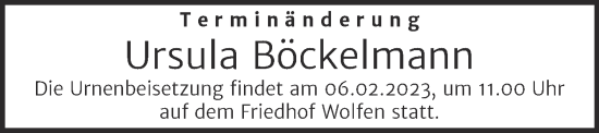 Traueranzeige von Ursula Böckelmann von Trauerkombi Bitterfeld
