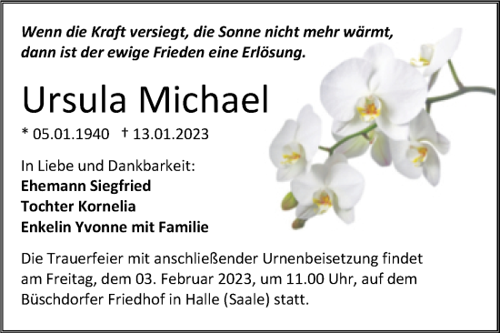 Traueranzeige von Ursula Michael von Mitteldeutsche Zeitung Halle/Saalkreis
