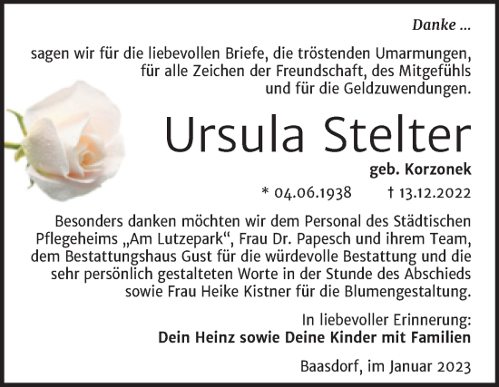 Traueranzeige von Ursula Stelter von Trauerkombi Köthen