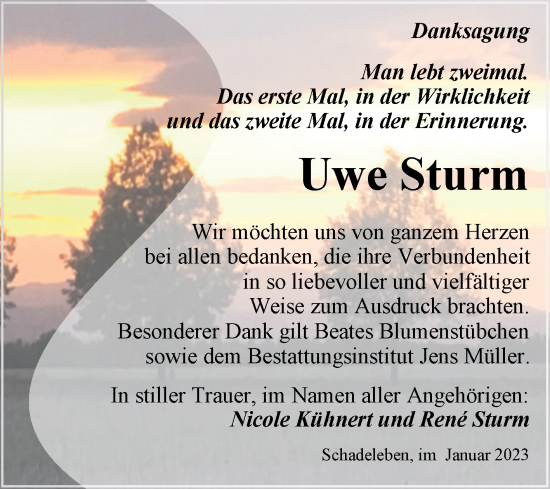 Traueranzeige von Uwe Sturm von Trauerkombi Aschersleben