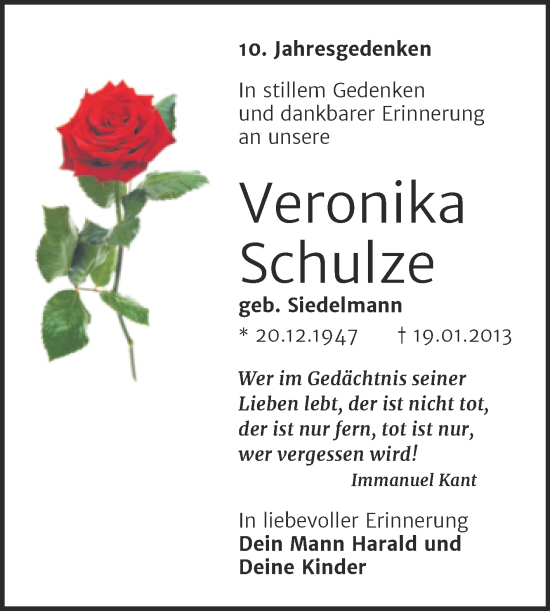 Traueranzeige von Veronika Schulze von Mitteldeutsche Zeitung