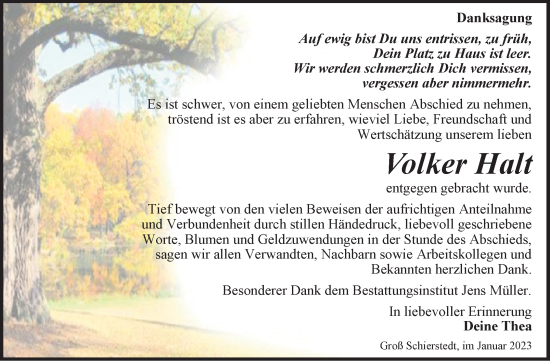 Traueranzeige von Volker Halt von Trauerkombi Aschersleben