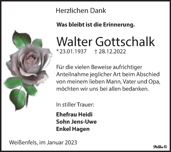 Traueranzeige von Walter Gottschalk von Trauerkombi Weißenfels