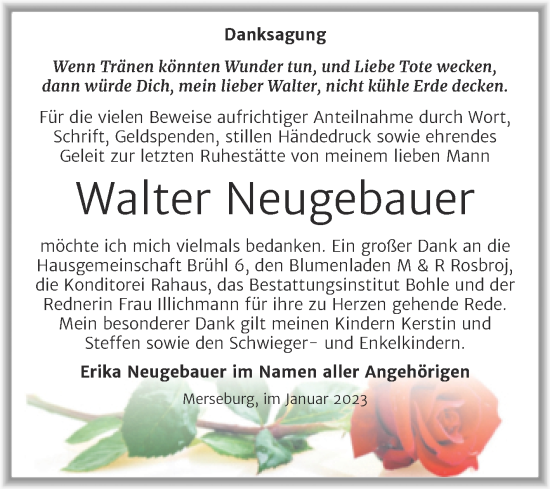Traueranzeige von Walter Neugebauer von Trauerkombi Merseburg