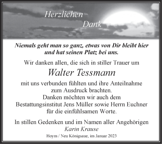 Traueranzeige von Walter Tessmann von Trauerkombi Aschersleben