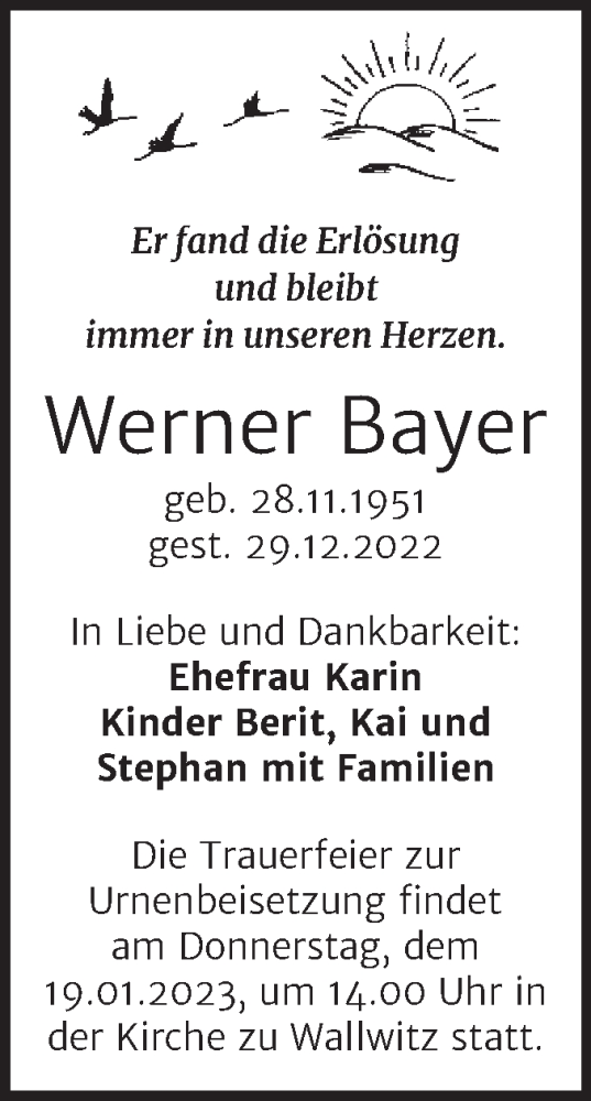 Traueranzeige von Werner Bayer von Mitteldeutsche Zeitung Halle/Saalkreis