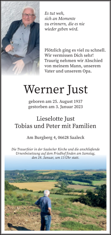 Traueranzeige von Werner Just von Naumburger Tageblatt