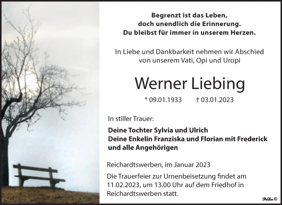 Traueranzeige von Werner Liebing von Trauerkombi Weißenfels