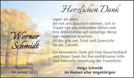 Traueranzeige von Werner Schmidt von Naumburger Tageblatt