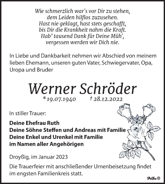 Traueranzeige von Werner Schröder von Trauerkombi Zeitz