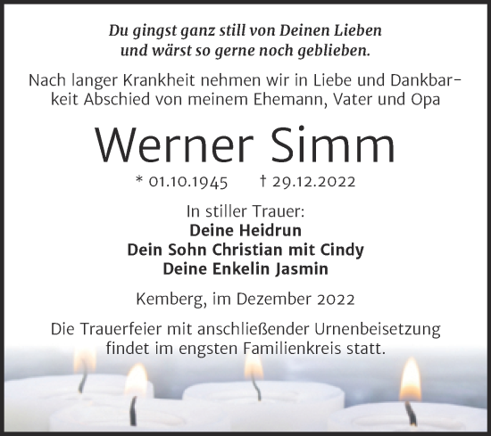 Traueranzeige von Werner Simm von Trauerkombi Wittenberg