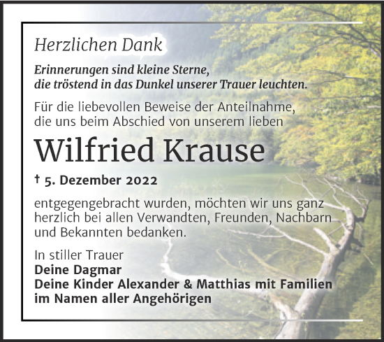 Traueranzeige von Wilfried Krause von Trauerkombi Merseburg
