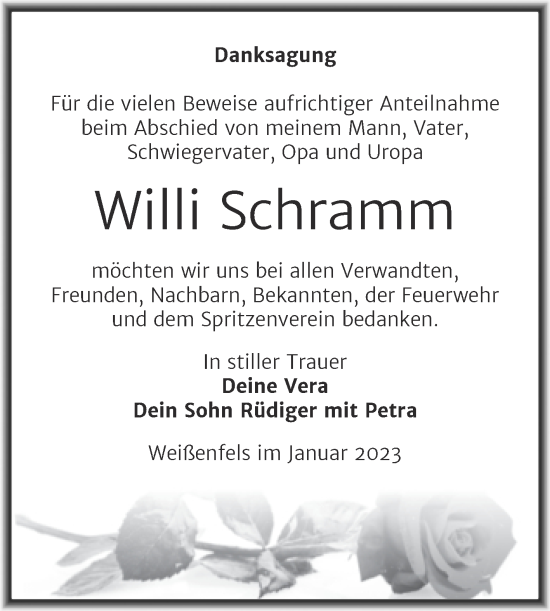 Traueranzeige von Willi Schramm von Trauerkombi Weißenfels