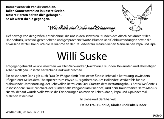 Traueranzeige von Willi Suske von Trauerkombi Weißenfels