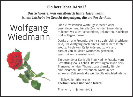 Traueranzeige von Wolfgang Wiedmann von Trauerkombi Bitterfeld