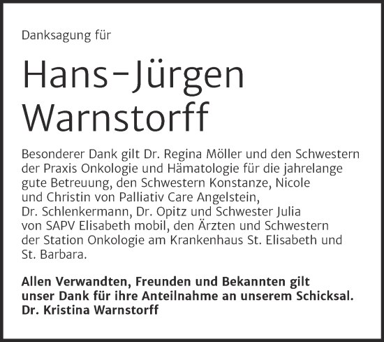 Traueranzeige von Hans-Jürgen Warnstorff von Mitteldeutsche Zeitung Halle/Saalkreis