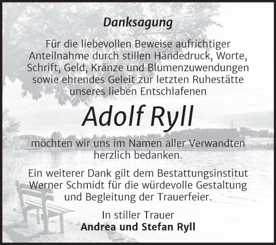 Traueranzeige von Adolf Ryll von Trauerkombi Quedlinburg