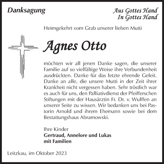 Traueranzeige von Agnes Otto von Volksstimme Zerbst
