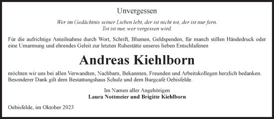 Traueranzeige von Andreas Kiehlborn von Volksstimme Altmark West