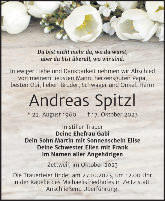 Traueranzeige von Andreas Spitzl von Trauerkombi Zeitz