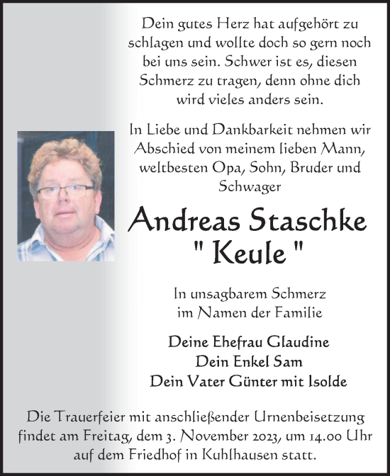 Traueranzeige von Andreas Staschke von Volksstimme Altmark Ost