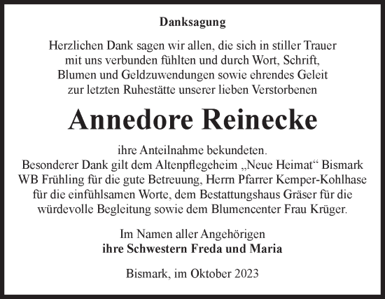 Traueranzeige von Annedore Reinecke von Volksstimme Haldensleben/Wolmirstedt