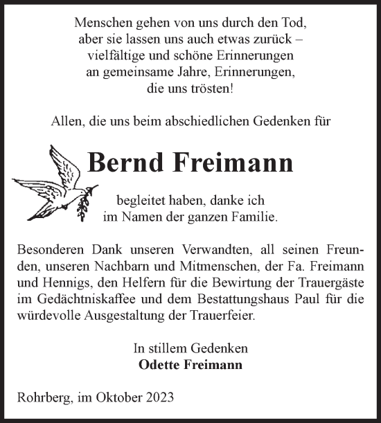 Traueranzeige von Bernd Freimann von Volksstimme Altmark West