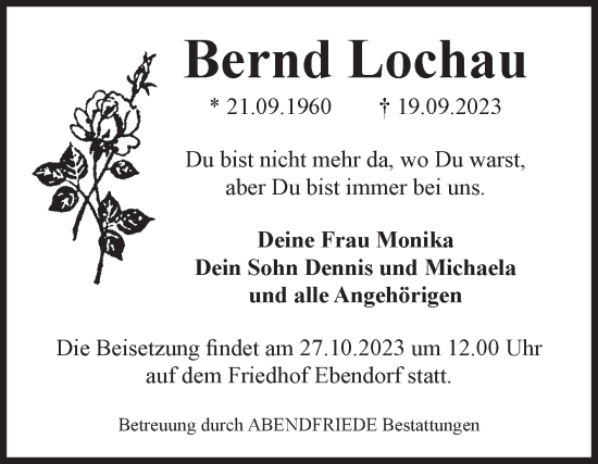 Traueranzeige von Bernd Lochau von Volksstimme Haldensleben/Wolmirstedt