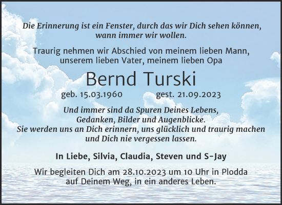 Traueranzeige von Bernd Turski von Trauerkombi Bitterfeld