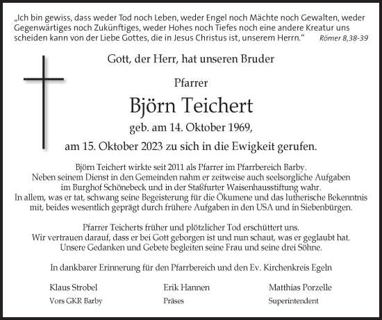 Traueranzeige von Björn Teichert von Mitteldeutsche Zeitung Aschersleben