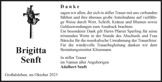 Traueranzeige von Brigitta Senft von Volksstimme Oschersleben/Wanzleben