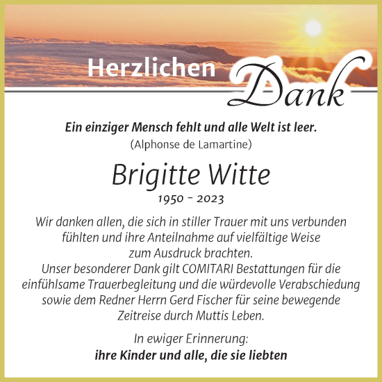 Traueranzeige von Brigitte Witte von Trauerkombi Zeitz