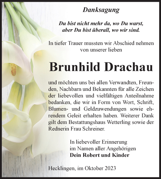 Traueranzeige von Brunhild Drachau von Volksstimme Staßfurt