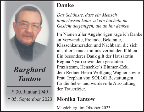 Traueranzeige von Burghard Tantow von Volksstimme Magdeburg
